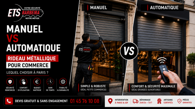 Manuel vs automatique rideau métallique pour commerce, lequel choisir à Paris